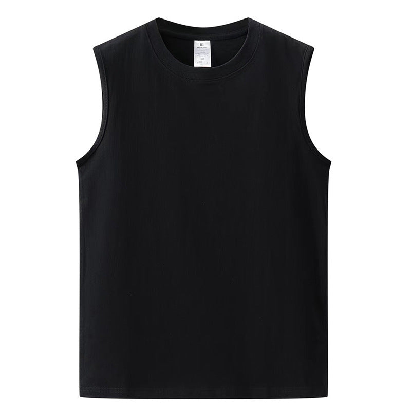 GOOSUDU Men's 230G Solid Color Cotton Vest Sleeveless Sports Casual round Neck Waistcoat Outerwear T-shirt Base Shirt Loose