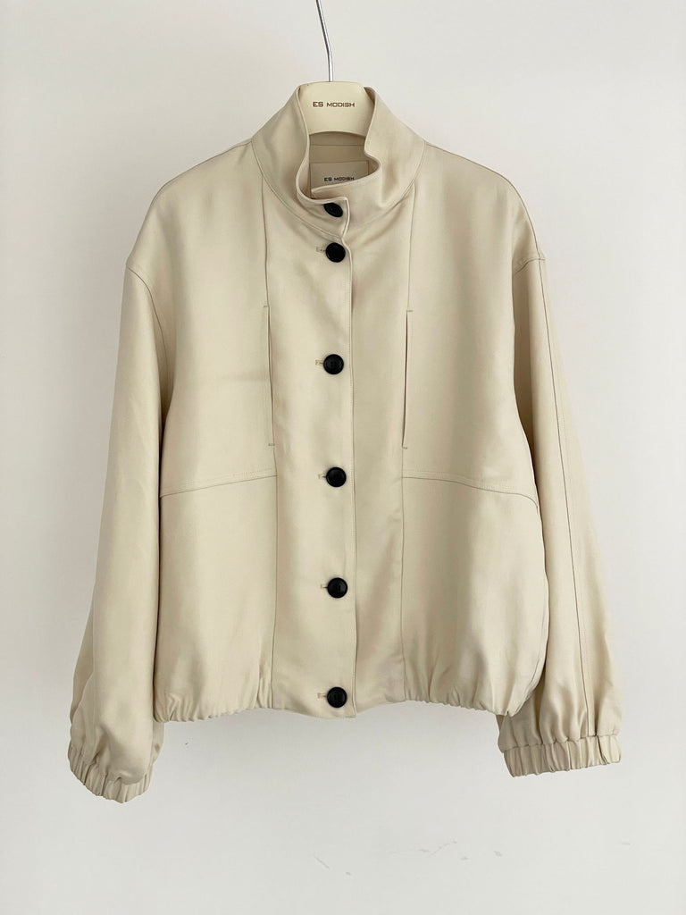 2025 ES MODISH spring new product Korean version of tooling style single-breasted stand-up collar casual versatile Tencel jacket for girls