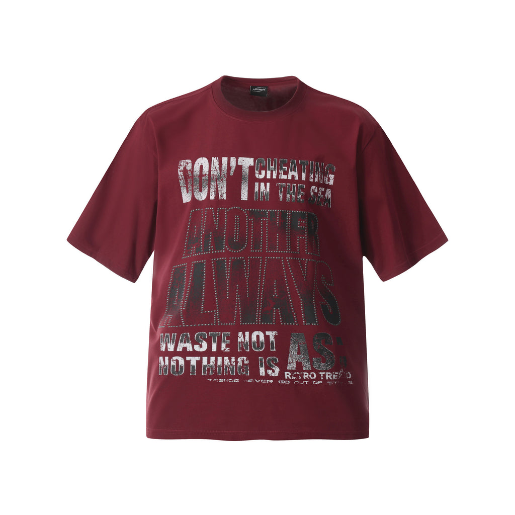 2025 F6612 2025n Street 2025 Summer Letter Bead Design Men's Loose Premium Crew Neck Short Sleeve T-Shirt