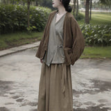 Shan Qian Nianyi, Spring and Autumn Texture Combed Cotton Skin-friendly Simple Cardigan Loose Versatile Buckle-Free Lace-Up Short Jacket