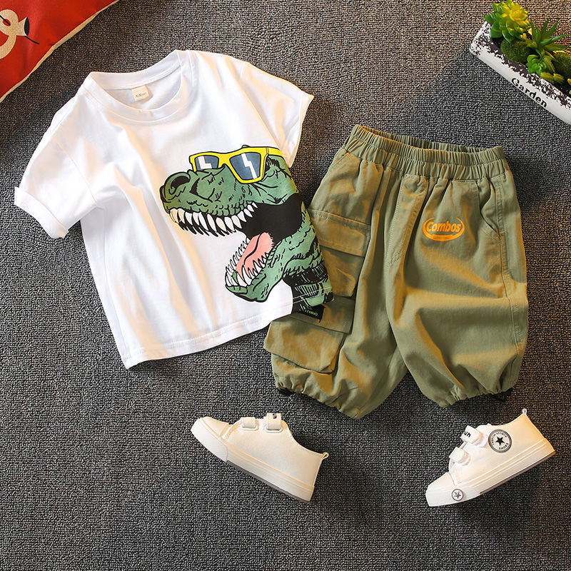 Boys Suit Dinosaur Printed T-shirt Shorts Two-Piece Summer Clothes Breathable Children Suit High Quality in Stock Wholesale