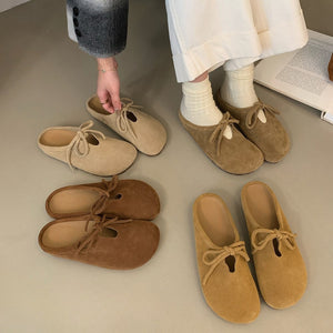 2025  Thick-bottomed Birkenstock bag head half slippers women's outer wear half tray popular autumn lace-up pregnant women non-slip ugly Bokentide