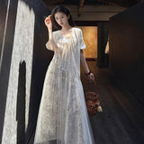 Summer 2025 new high-end national style cut flower diagonal dress femininity light luxury fashion dress N3104