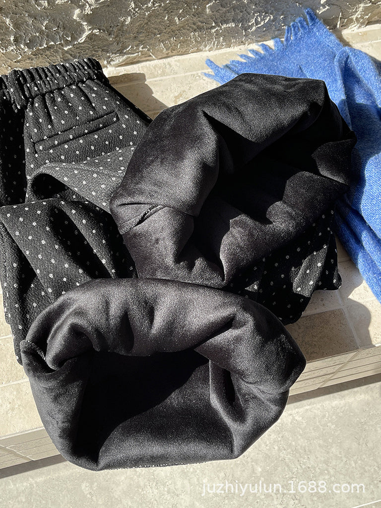 2025 popular autumn and winter new Korean high waist loose straight design polka dot velvet eight-point pants 2820-1