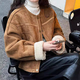 2025 Philadelphia sunset suede lamb wool short coat women's autumn and winter fur integrated thickened warm small jacket