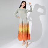 2025 Processing Customized Hot Trade Women's Clothing New Long Sleeve Printed Crew Neck Dress  Folded Long A-shaped Dress