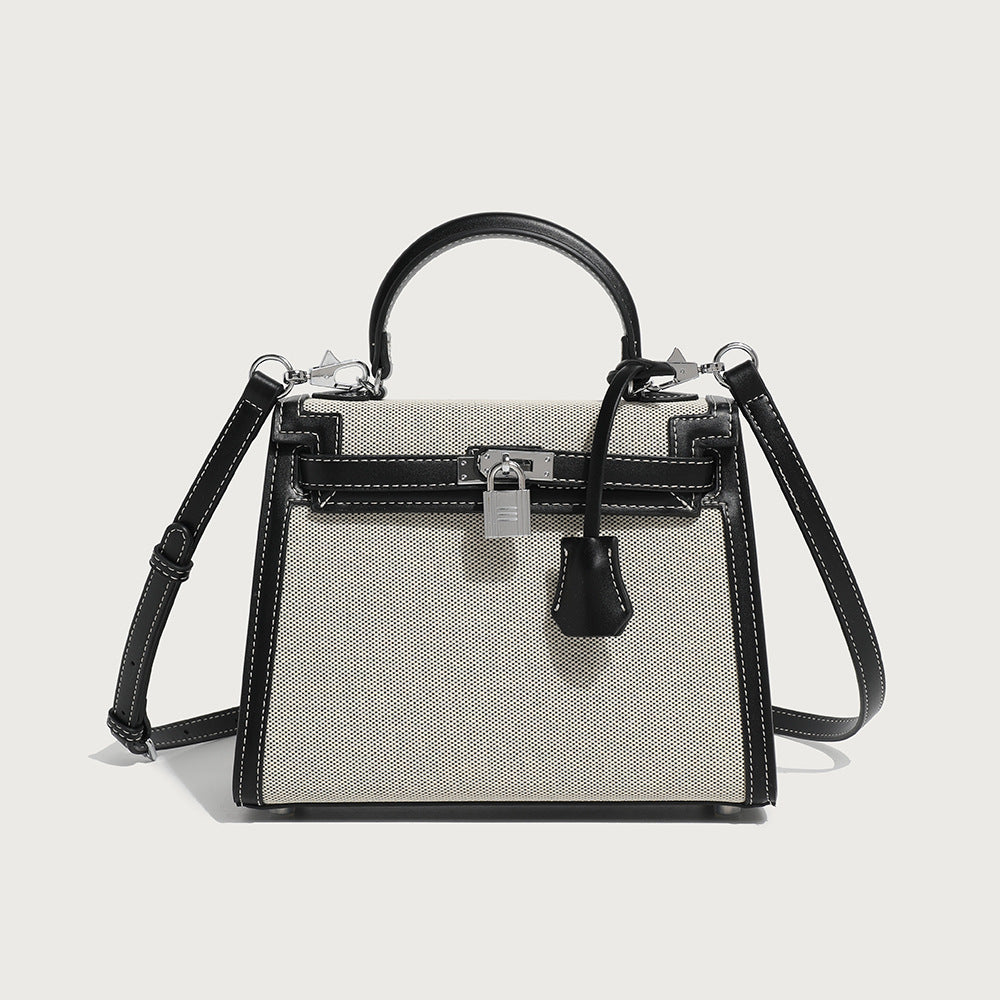 GOOSUDU 2025 New fashion classic splicing canvas second-generation Kelly bag high-end single shoulder oblique span portable women's bag New explosion