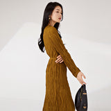 2025 Nanyou high-end women's clothing long-sleeved dress spring and autumn women's design irregular pleated skirt long high-end sense