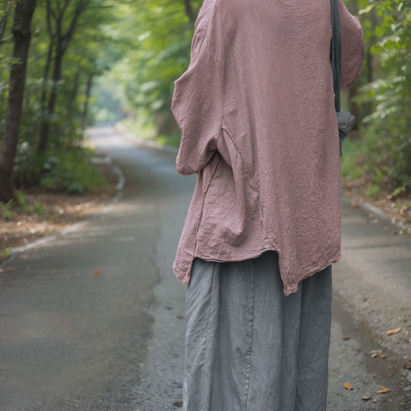 Shan Qian Nianyi, summer literary and elegant cotton and linen T-shirt, small man is thin, breathable and comfortable, irregular clip top