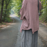 Shan Qian Nianyi, summer literary and elegant cotton and linen T-shirt, small man is thin, breathable and comfortable, irregular clip top