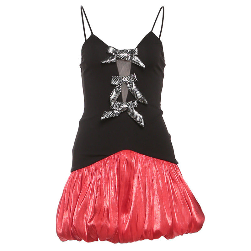 2025 style popular winter new women's clothing Xiaoxiangfeng temperament contrasting color suspender polka dot bud dress dress