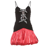 2025 style popular winter new women's clothing Xiaoxiangfeng temperament contrasting color suspender polka dot bud dress dress