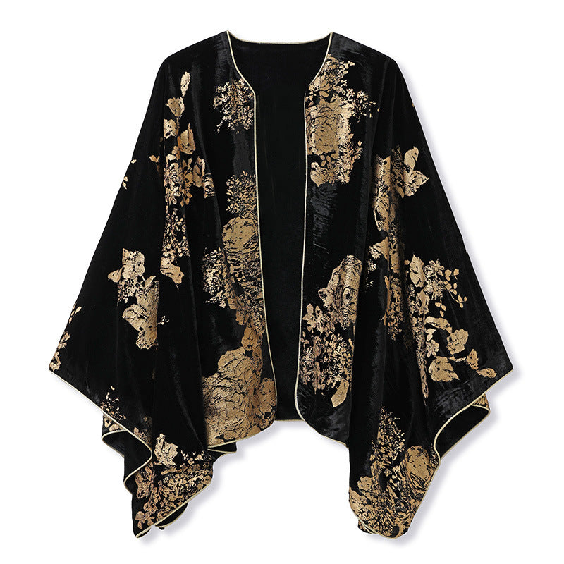 New Chinese style luxurious high-end embroidery printing design jacket cape dress set female M9005