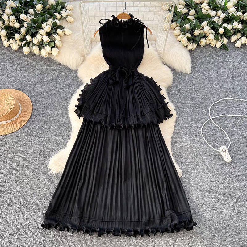 light luxury high-end sleeveless dress women's summer lotus leaf edge waist temperament niche chic beautiful long dress