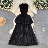light luxury high-end sleeveless dress women's summer lotus leaf edge waist temperament niche chic beautiful long dress