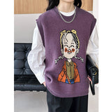 2025 popular spring cartoon knitted vest women's Korean loose lazy wind vest sweater vest 867
