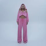 streets  spring velvet sweater Spice girls fashion ins style women's hooded sweater set