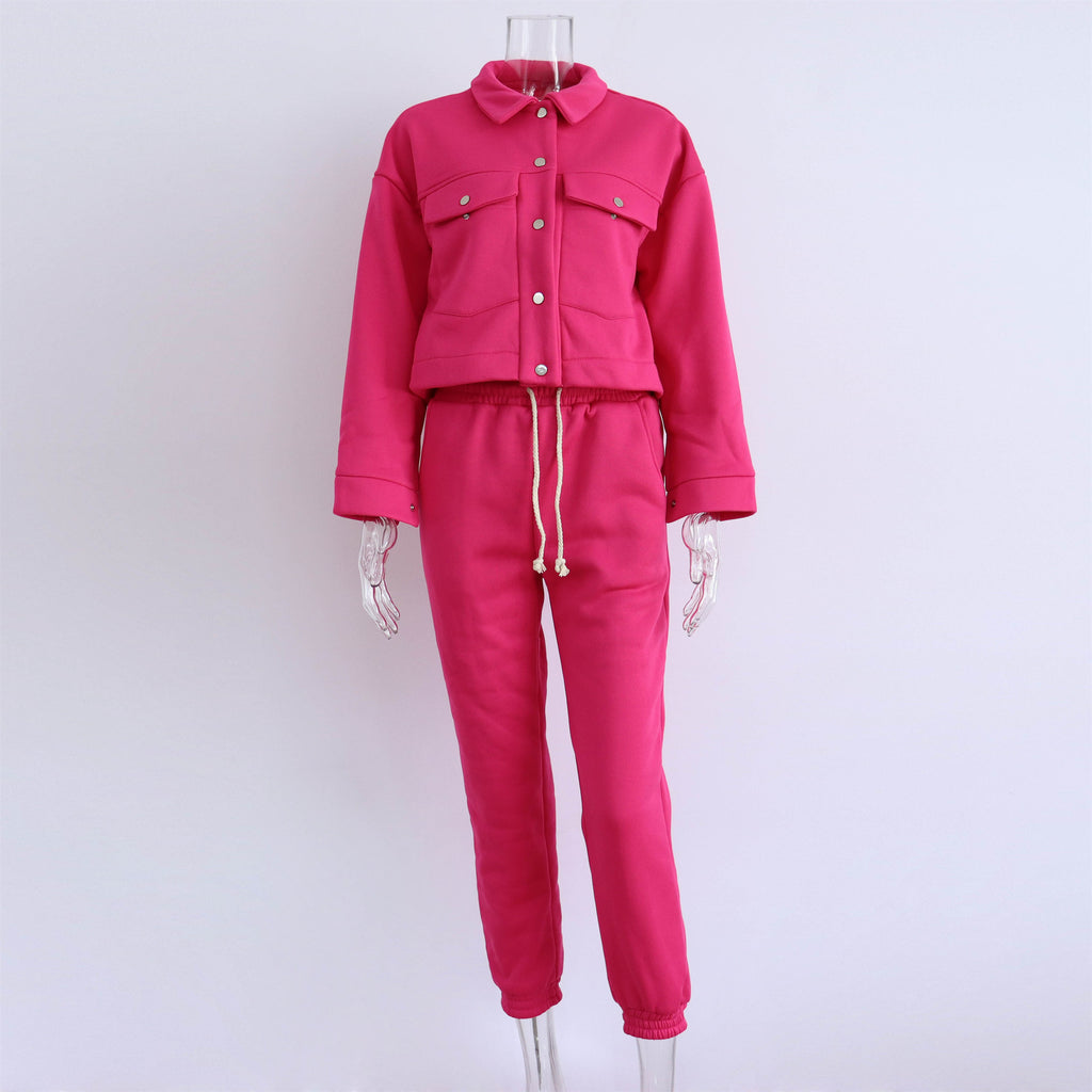 GOOSUDU New autumn and winter 2025 solid color women's jacket top casual trousers set long-sleeved jacket sweater two-piece set women