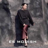 2025 ES MODISH spring new product niche design sense round neck side buckle solid color loose Tencel casual shirt girls
