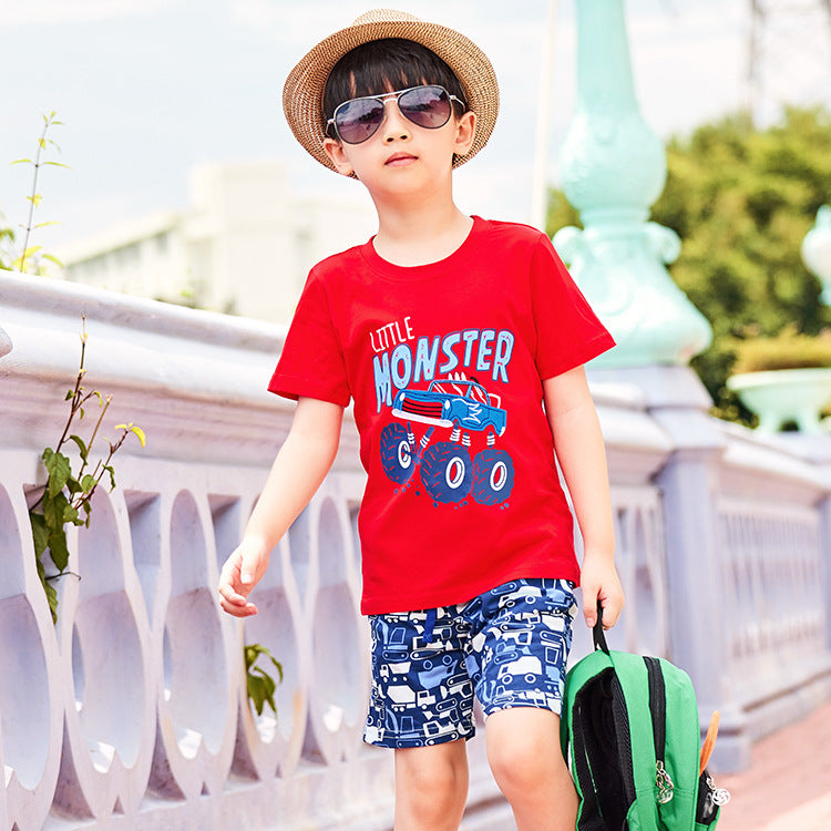 Boys' T-shirt Short Sleeve Suit  New Summer Clothes Children's Little Kids' Two-Piece Suit Children's Clothing Trendy Summer