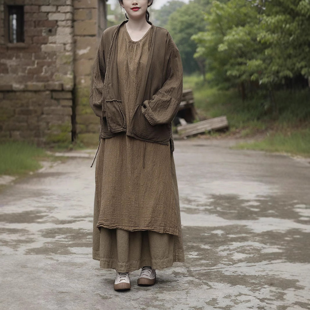 Shan Qian Nianyi, Spring and Autumn Texture Combed Cotton Skin-friendly Simple Cardigan Loose Versatile Buckle-Free Lace-Up Short Jacket