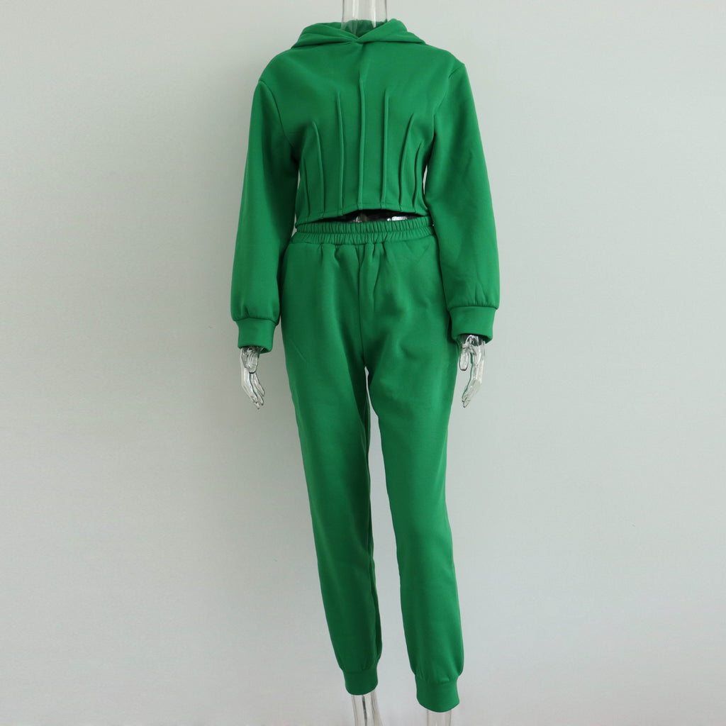 GOOSUDU New 2025 style new sweater set women's autumn and winter fashion waist hooded sweater casual leggings two-piece set