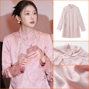 2025 spring new design button stand-up collar jacquard Chinese style national style acetic acid medium and long top women's N2019