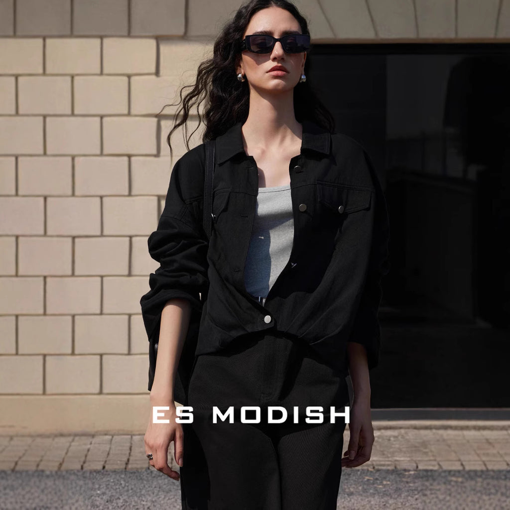 2025 ES MODISH spring new product pleated design casual tooling style versatile jacket premium Tencel short jacket women