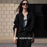 2025 ES MODISH spring new product pleated design casual tooling style versatile jacket premium Tencel short jacket women