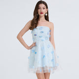gentle atmosphere tube top dress women's summer mesh three-dimensional flower light luxury fairy A-shaped skirt