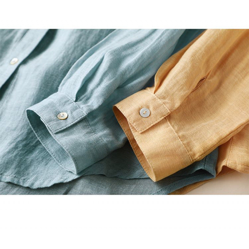 Spring and Autumn New Urban Literary Cotton and Linen Long Sleeve Shirt Top Skinny Casual Linen Shirt Women