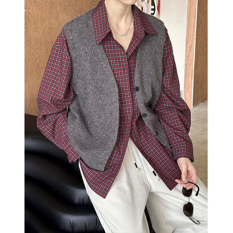 2025 popular autumn new Japanese retro V-neck single buckle Ankola red outer vest cardigan 8132