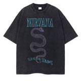 GOOSUDU Nirvana Band Rock Nirvana Cobain Cococoben Worn Looking Washed-out Vintage Batik Loose T-shirt