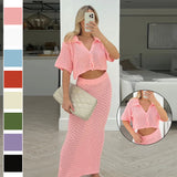 GOOSUDU 2025 Knitted crochet suit skirt multi-color cardigan button-up skirt versatile suit