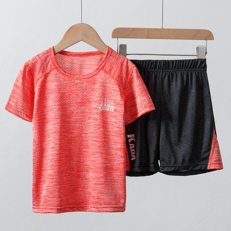 Summer Children's Short-Sleeved Suit T-shirt Boys and Girls Sportswear Thin Quick Drying Clothes Medium and Large Children's Shorts Two-Piece Set