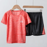 Summer Children's Short-Sleeved Suit T-shirt Boys and Girls Sportswear Thin Quick Drying Clothes Medium and Large Children's Shorts Two-Piece Set