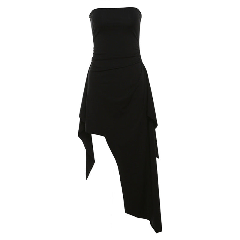 2025 style popular spring new women's clothing slim-fitting fashion one-word collar tube top irregular skirt dress