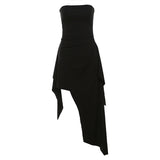 2025 style popular spring new women's clothing slim-fitting fashion one-word collar tube top irregular skirt dress