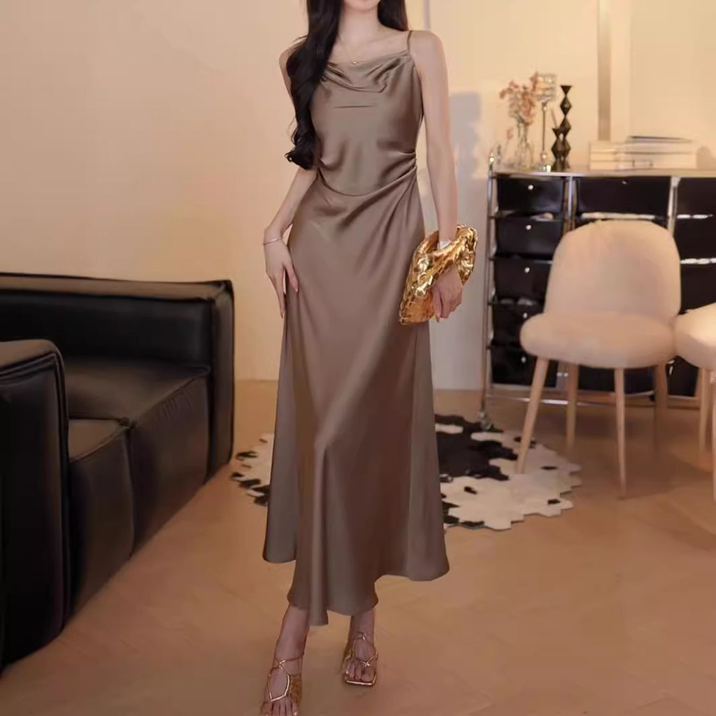 Style Temperament Sling Dress Women's High-Quality Summer 2025 New High-End Exquisite Waist-Slimming Long Dress