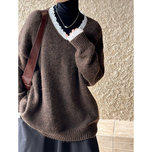 2025 popular autumn and winter new Korean version loose casual lazy wind v-neck pullover sweater knitted sweater 960