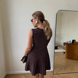 Xiaoxiangfeng summer high-end round neck sleeveless knitted dress vertical wave dot A-shaped skirt ice silk thin waist women