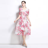 Temperament lace embroidery hollow set skirt women's  summer new round neck lace top skirt two-piece set