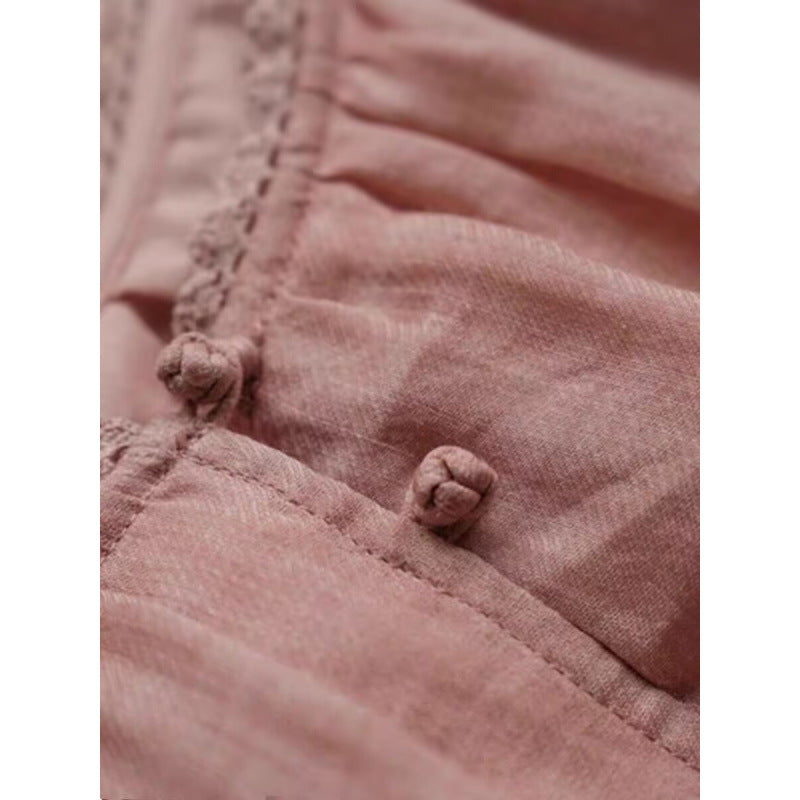 spring and summer new literary and retro loose large size thin dress medium and long seven-quarter sleeve waist skirt