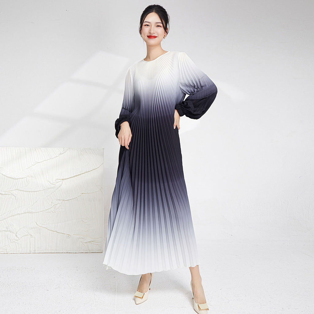 2025 2025 New Popular trade gradual change dress fashion women's loose lace-up thin temperament elegant dress long dress women