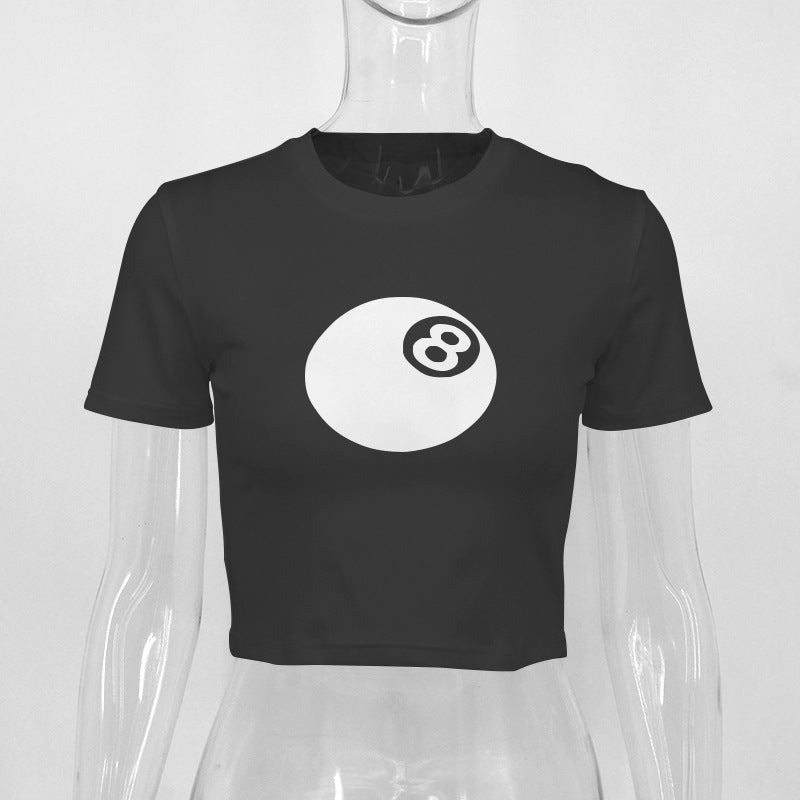 GOOSUDU 2025 TK104  New summer new billiards No. 8 printing tight INS Internet celebrity navel spice girl versatile T-shirt