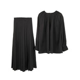 2025 ES MODISH spring new retro style solid color round neck pullover shirt + pleated skirt suit for girls