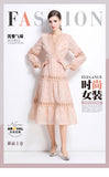 Seaside vacation style lace-up V-neck lace splicing long-sleeved dress women's waist and thin temperament fairy skirt