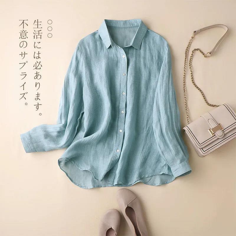 Spring and Autumn New Urban Literary Cotton and Linen Long Sleeve Shirt Top Skinny Casual Linen Shirt Women