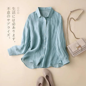 Spring and Autumn New Urban Literary Cotton and Linen Long Sleeve Shirt Top Skinny Casual Linen Shirt Women