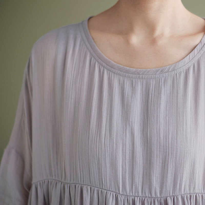 Five-quarter sleeve ramie dress gradual change design sense large size loose cotton and linen long dress loose  new summer